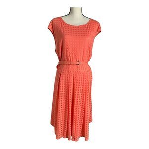 Alfani Women's Size 3XL Pleated Belted Midi‎ Sleeveless Orange Lined Dress